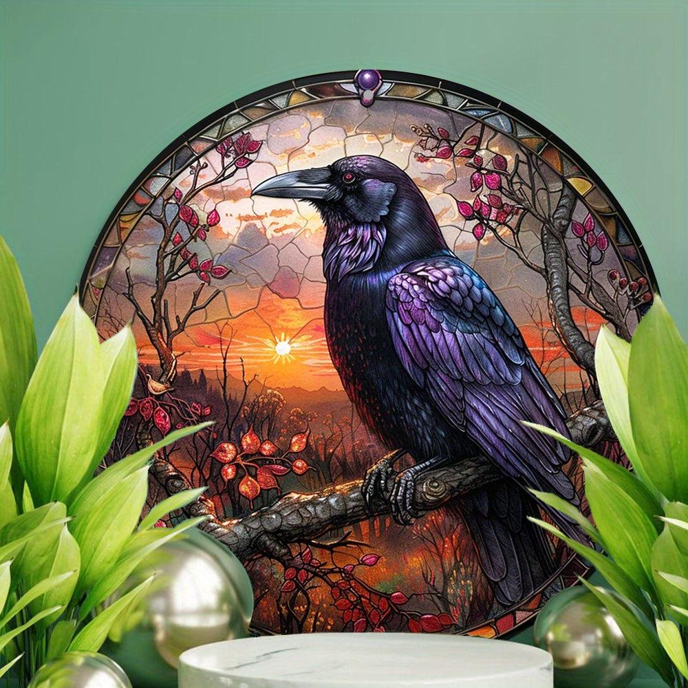 Floral Dark Crow Metal Sign Witchy Raven Gothic Decor-MoonChildWorld