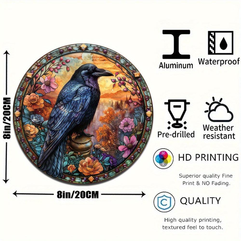 Floral Dark Crow Metal Sign Witchy Raven Gothic Decor-MoonChildWorld