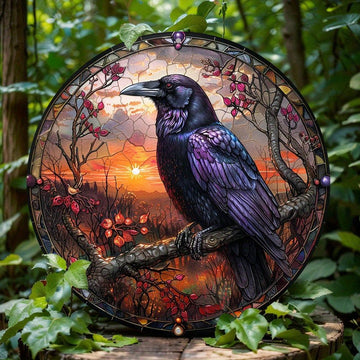 Floral Dark Crow Metal Sign Witchy Raven Gothic Decor-MoonChildWorld