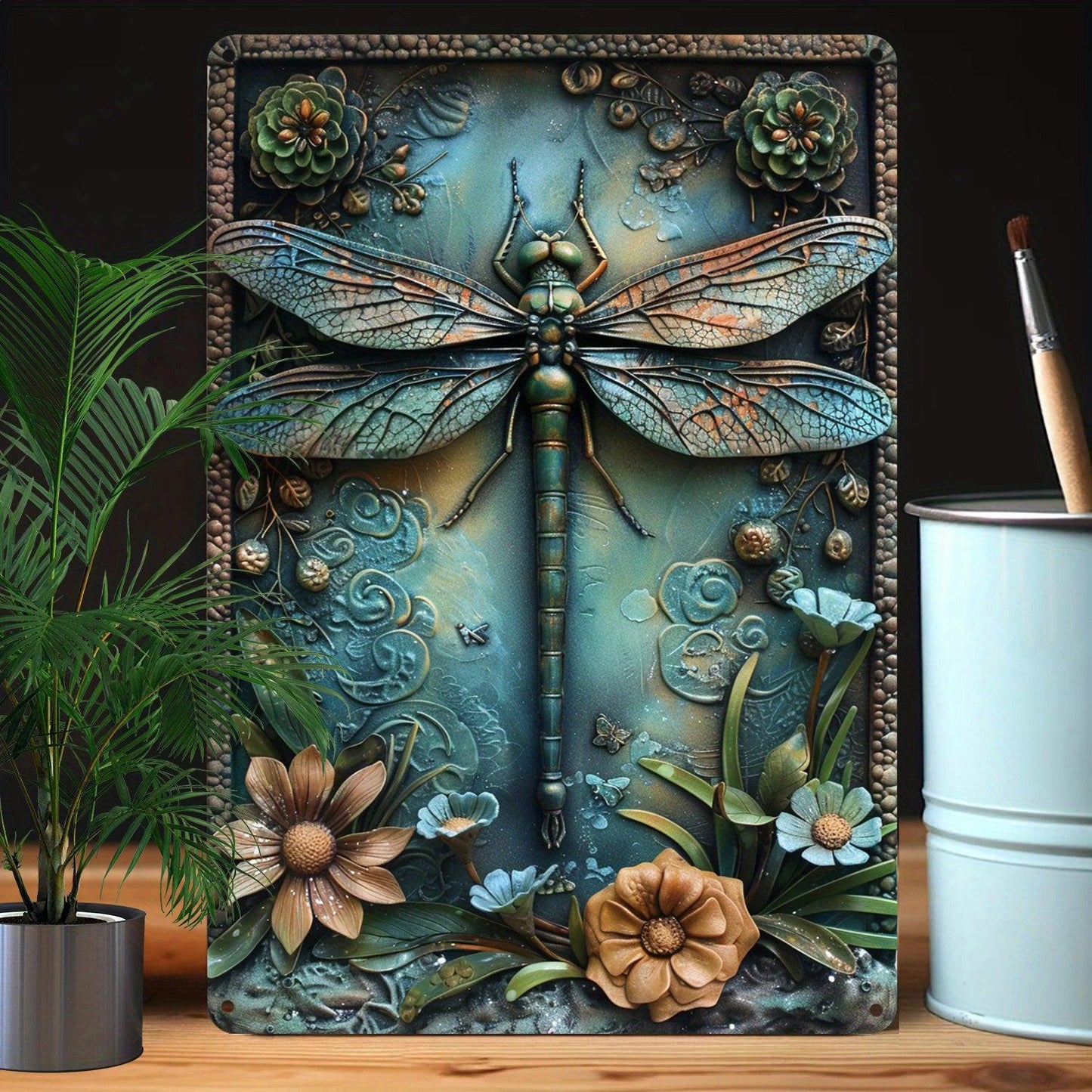 Floral Dragonfly Wall Decor Dragonfly Metal Sign Insect Home Decor-MoonChildWorld