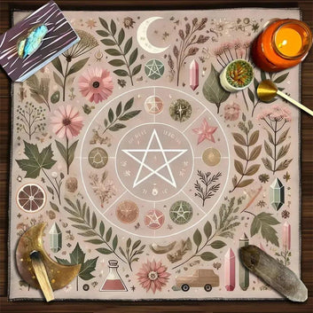Floral Moon Pentagram Pagan Altar Cloth - Witchcraft Tarot Tablecloth for Reading Divination Wicca Home Decor-MoonChildWorld