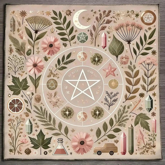 Floral Moon Pentagram Pagan Altar Cloth - Witchcraft Tarot Tablecloth for Reading Divination Wicca Home Decor-MoonChildWorld