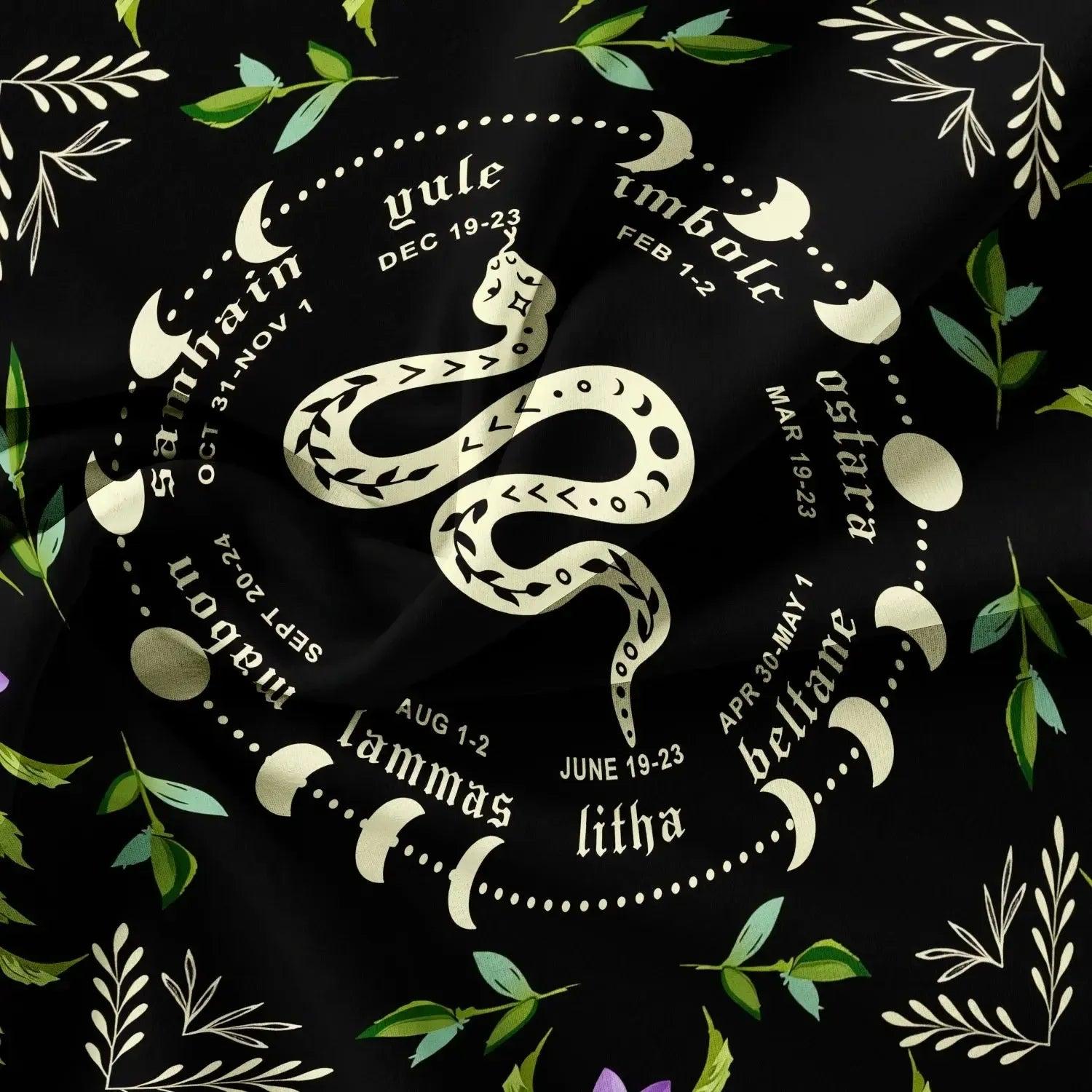 Floral Moon Phase & Snake Gothic Duvet Cover Set Witchy Bedding Set Wiccan Home Decor-MoonChildWorld