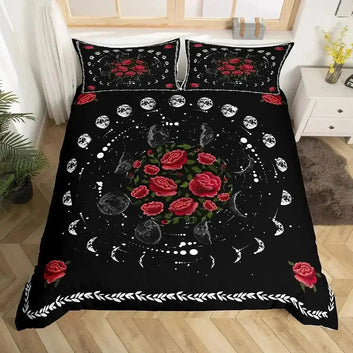 Floral Moon Phases Duvet Cover Set Witchy Bedding Set Wiccan Home Decor-MoonChildWorld