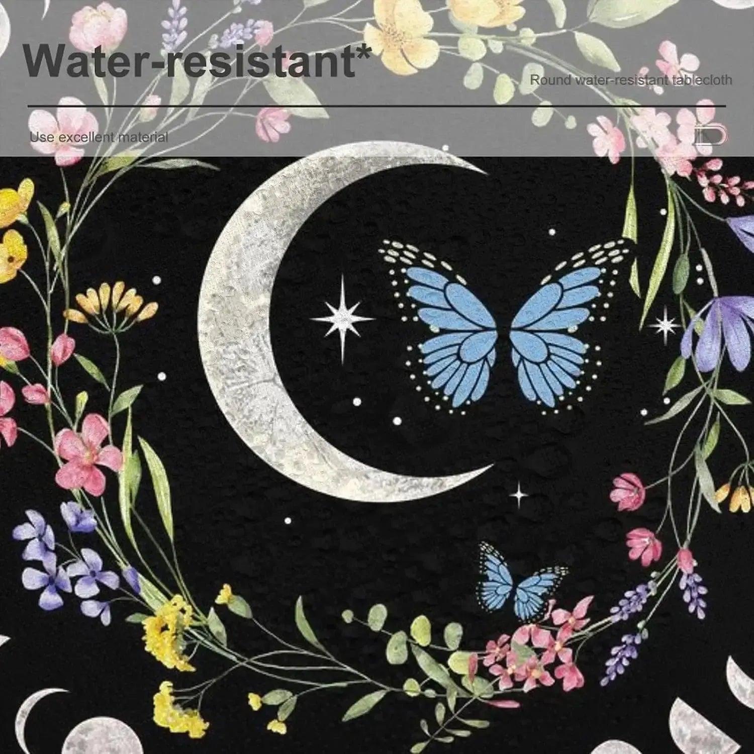 Floral Moon Phases Tablecloth Lunar Phase Table Cover Wicca Pagan Home Decor-MoonChildWorld