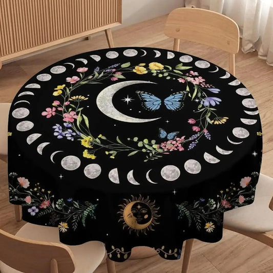 Floral Moon Phases Tablecloth Lunar Phase Table Cover Wicca Pagan Home Decor-MoonChildWorld