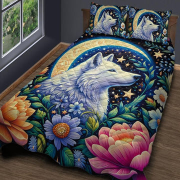 Floral Moon Wolf Quilt Bedding Set-MoonChildWorld