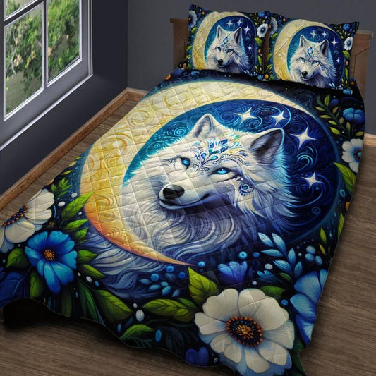 Floral Moon Wolf Quilt Bedding Set-MoonChildWorld