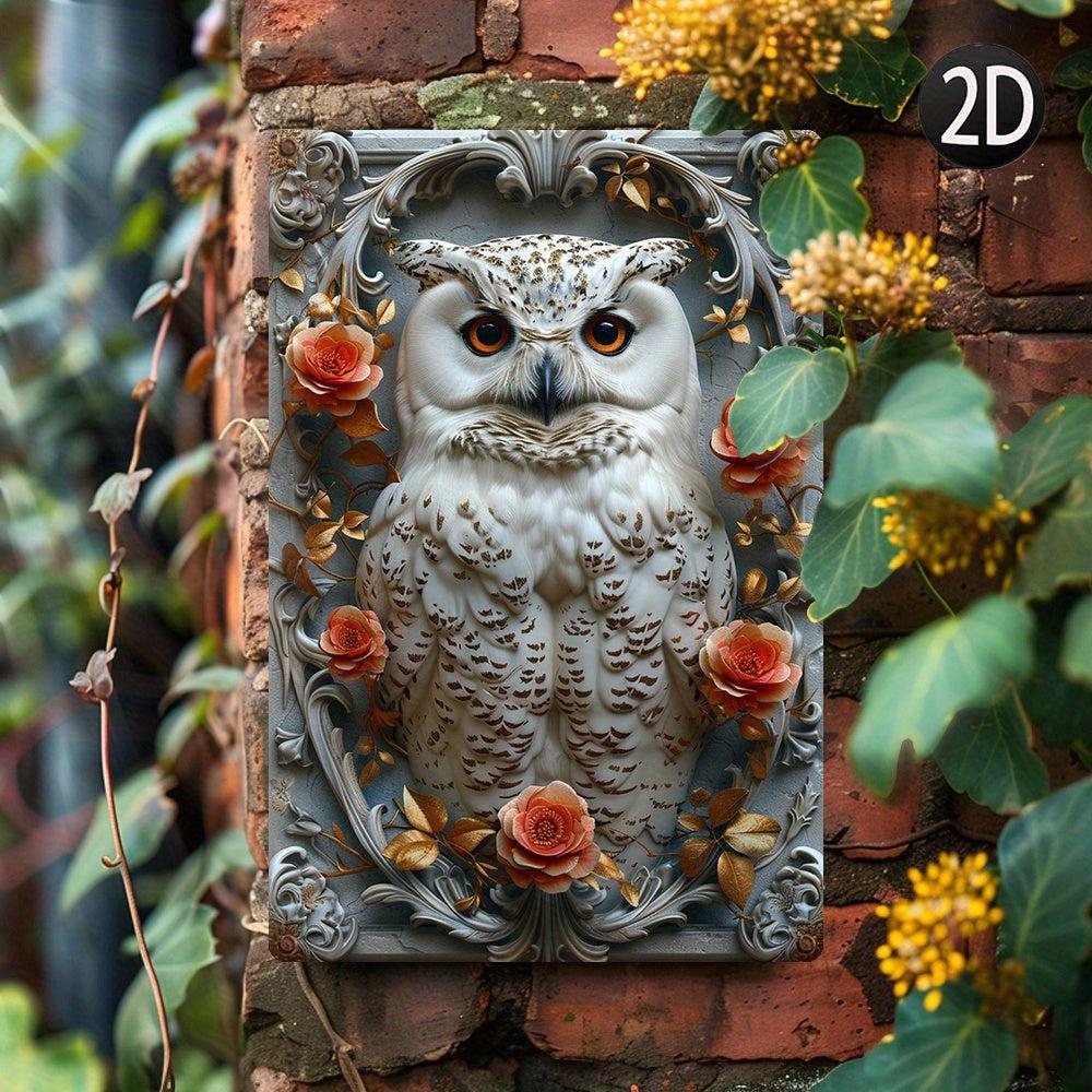 Floral Owl Wall Art Plaque White Owl Metal Sign Spirit Animal Home Decor-MoonChildWorld