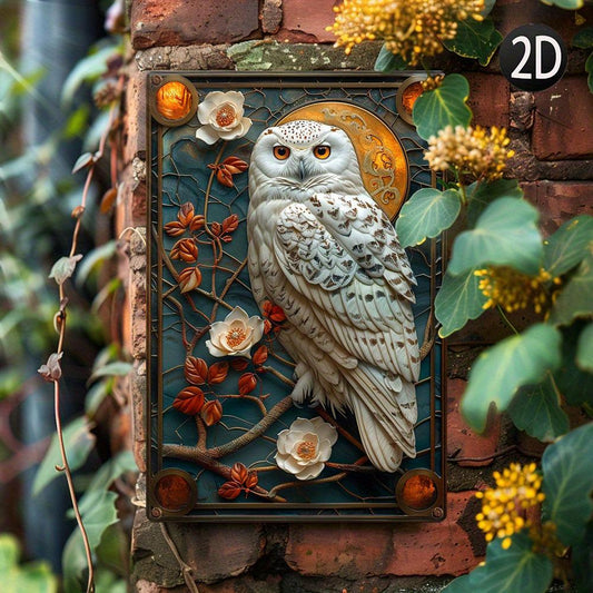 Floral Owl Wall Art Plaque White Owl Metal Sign Spirit Animal Home Decor-MoonChildWorld