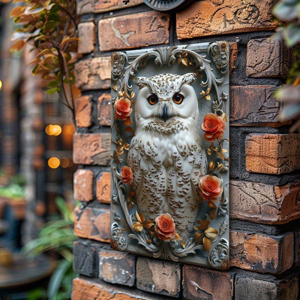 Floral Owl Wall Art Plaque White Owl Metal Sign Spirit Animal Home Decor-MoonChildWorld