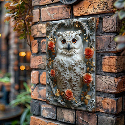 Floral Owl Wall Art Plaque White Owl Metal Sign Spirit Animal Home Decor-MoonChildWorld