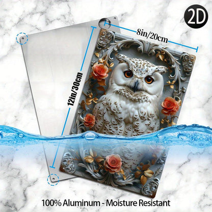 Floral Owl Wall Art Plaque White Owl Metal Sign Spirit Animal Home Decor-MoonChildWorld