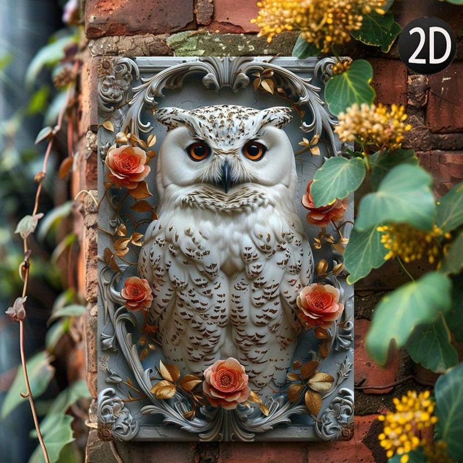 Floral Owl Wall Art Plaque White Owl Metal Sign Spirit Animal Home Decor-MoonChildWorld