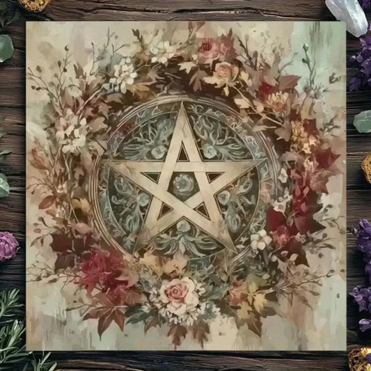 Floral Pentagram Pagan Altar Cloth Witchcraft Tarot Tablecloth for Divination Wicca Decor-MoonChildWorld