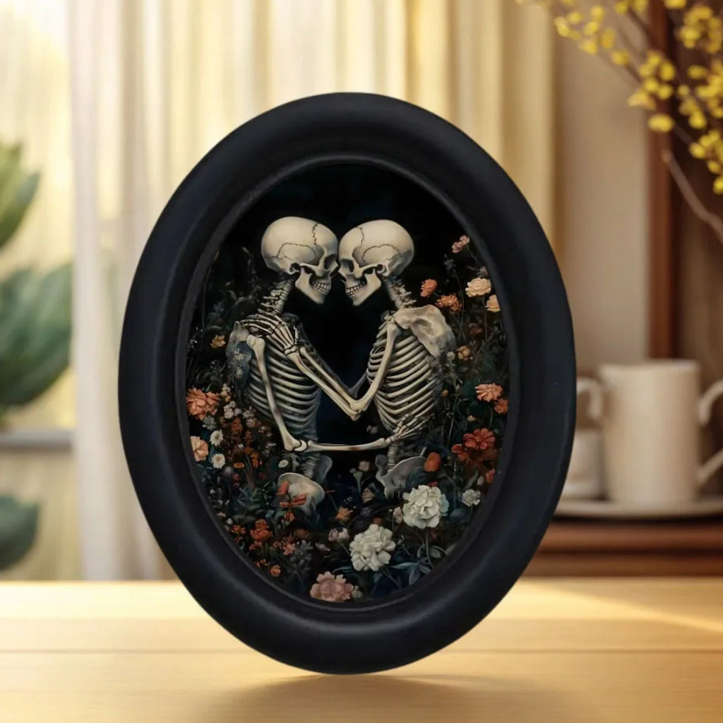 Floral Skeleton Couple Photo Frame Wall Decoration – front view