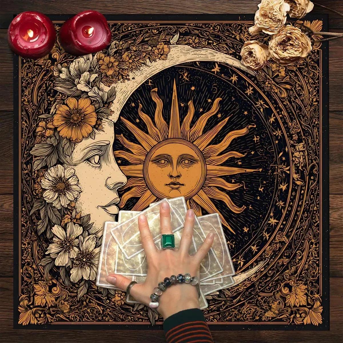 Floral Sun Moon Wicca Altar Cloth - Witchcraft Tarot Tablecloth for Reading Divination Pagan Home Decor-MoonChildWorld