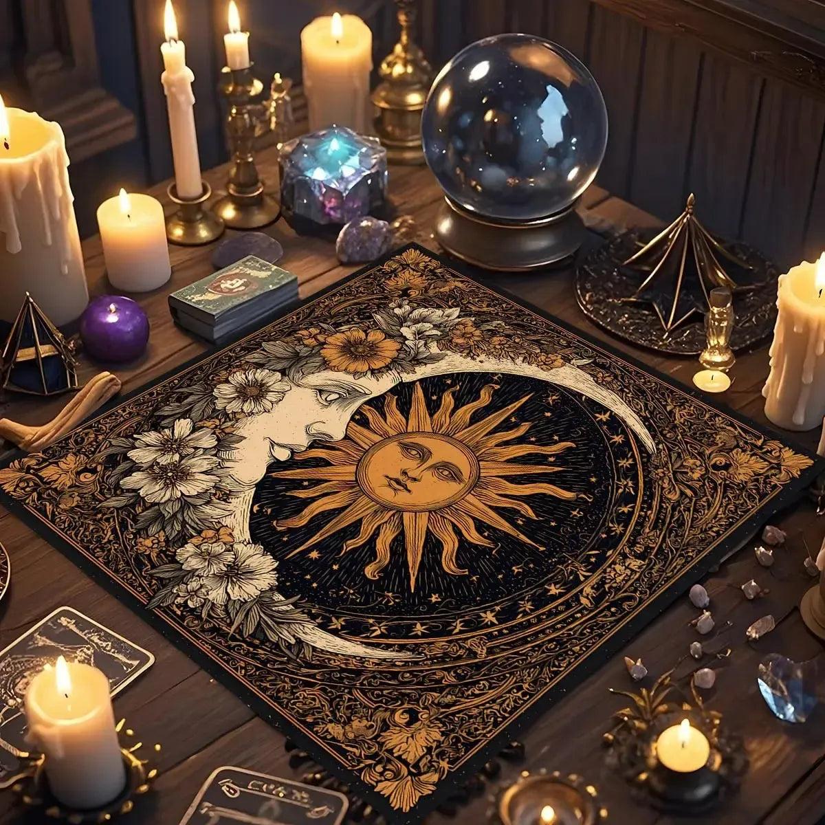 Floral Sun Moon Wicca Altar Cloth - Witchcraft Tarot Tablecloth for Reading Divination Pagan Home Decor-MoonChildWorld