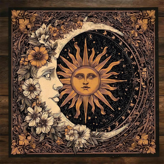 Floral Sun Moon Wicca Altar Cloth - Witchcraft Tarot Tablecloth for Reading Divination Pagan Home Decor-MoonChildWorld