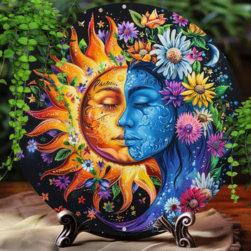 Floral Sun and Moon Wall Art Celestial Metal Sign-MoonChildWorld