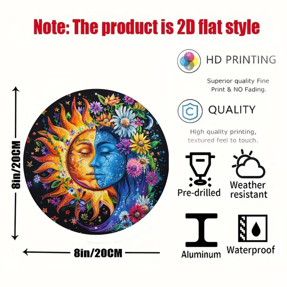 Floral Sun and Moon Wall Art Celestial Metal Sign-MoonChildWorld