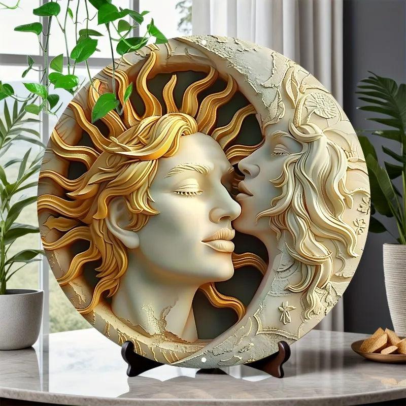 Floral Sun and Moon Wall Art Celestial Metal Sign-MoonChildWorld