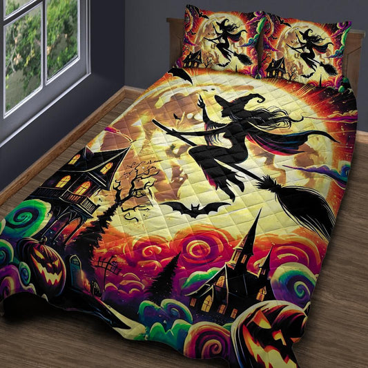 Flying Witch Halloween Quilt Bedding Set-MoonChildWorld