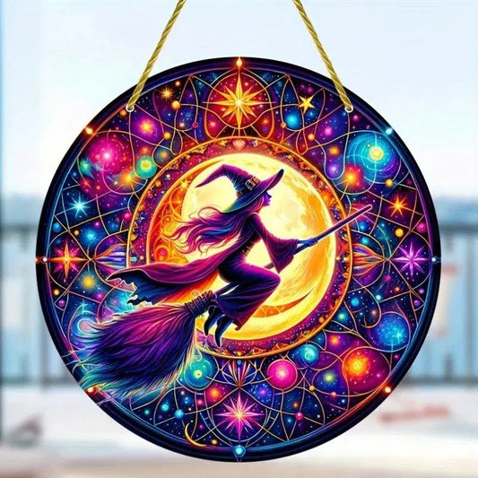 Flying Witch Suncatcher Mystic Acrylic Sign-MoonChildWorld