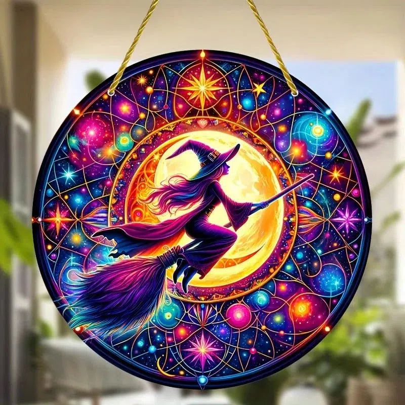 Flying Witch Suncatcher Mystic Acrylic Sign-MoonChildWorld