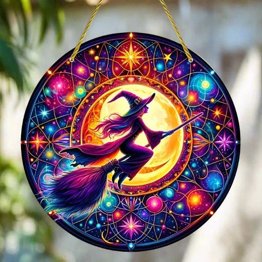 Flying Witch Suncatcher Mystic Acrylic Sign-MoonChildWorld