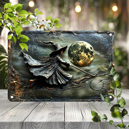 Flying Witch Wall Art Moon Witch Metal Sign for Halloween Wall Decor-MoonChildWorld