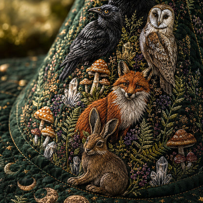 Forest Familiar Witch Hat – Fox Owl Hare Pagan Woodland Brim Hat – styled with candles and crystals