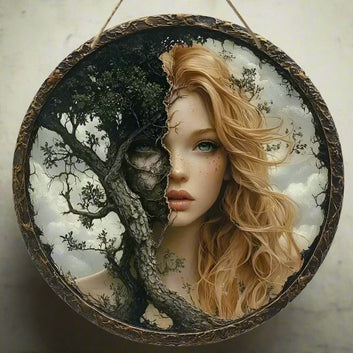 Forest Goddess Wooden Sign - Mother Goddess of Forest Hanging Sign Pagan Wall Decor-MoonChildWorld