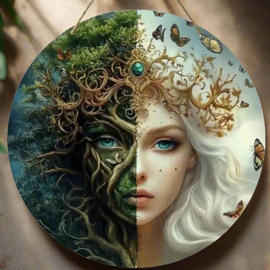 Forest Goddess Wooden Sign - Mother Goddess of Forest Hanging Sign Pagan Wall Decor-MoonChildWorld