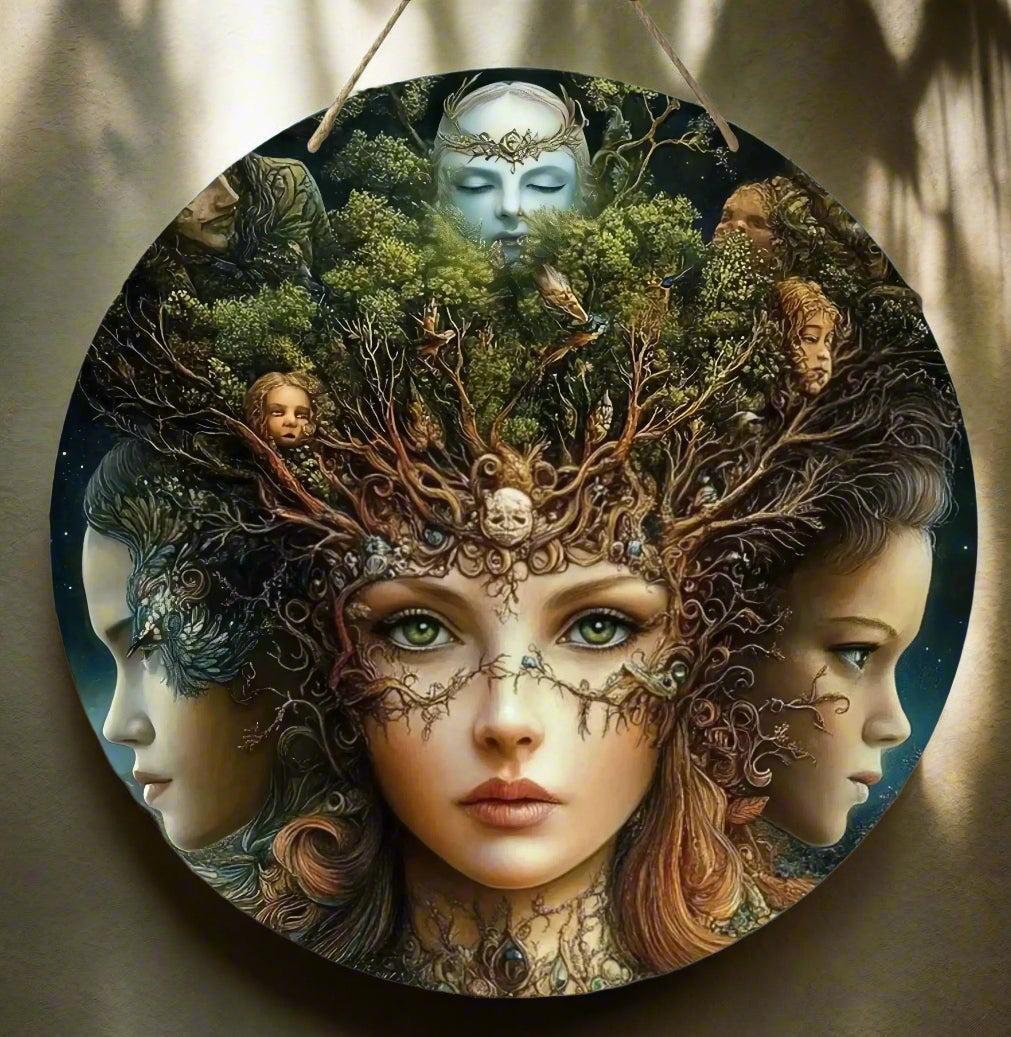 Forest Goddess Wooden Sign - Mother Goddess of Forest Hanging Sign Pagan Wall Decor-MoonChildWorld