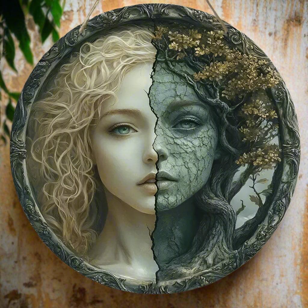 Forest Goddess Wooden Sign - Mother Goddess of Forest Hanging Sign Pagan Wall Decor-MoonChildWorld