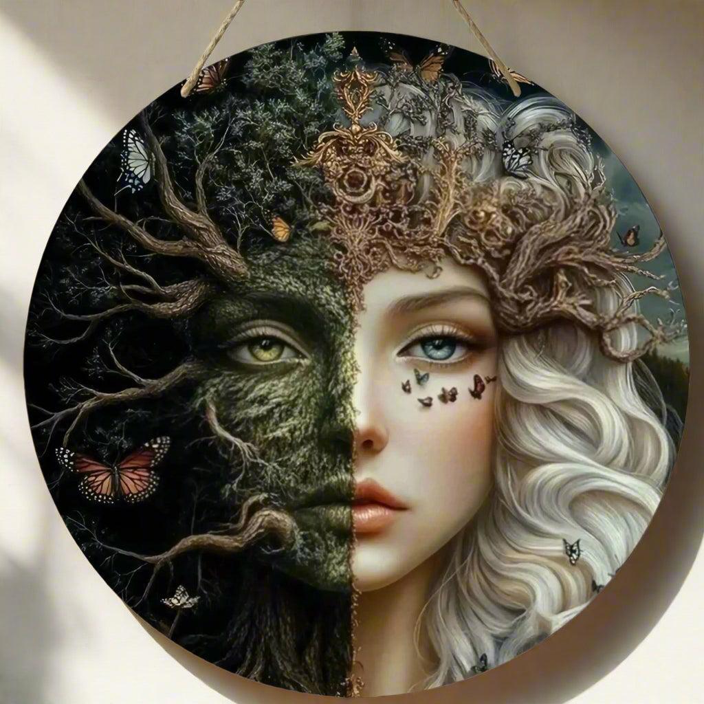 Forest Goddess Wooden Sign - Mother Goddess of Forest Hanging Sign Pagan Wall Decor-MoonChildWorld
