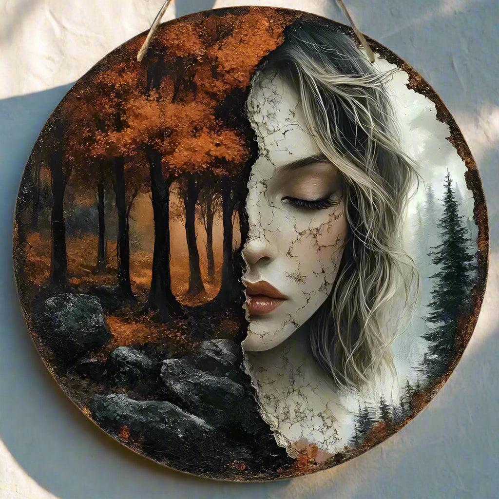 Forest Goddess Wooden Sign - Mother Goddess of Forest Hanging Sign Pagan Wall Decor-MoonChildWorld