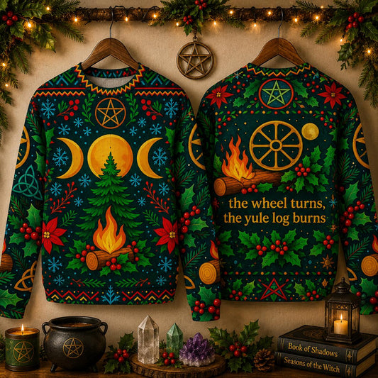Triple Moon Wicca Yule Sweatshirt Pagan Christmas Sweater-MoonChildWorld