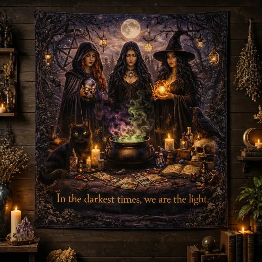 Forest Witches Gothic Tapestry for Halloween - Occult Witch Wall Hanging_mockup_2.webp