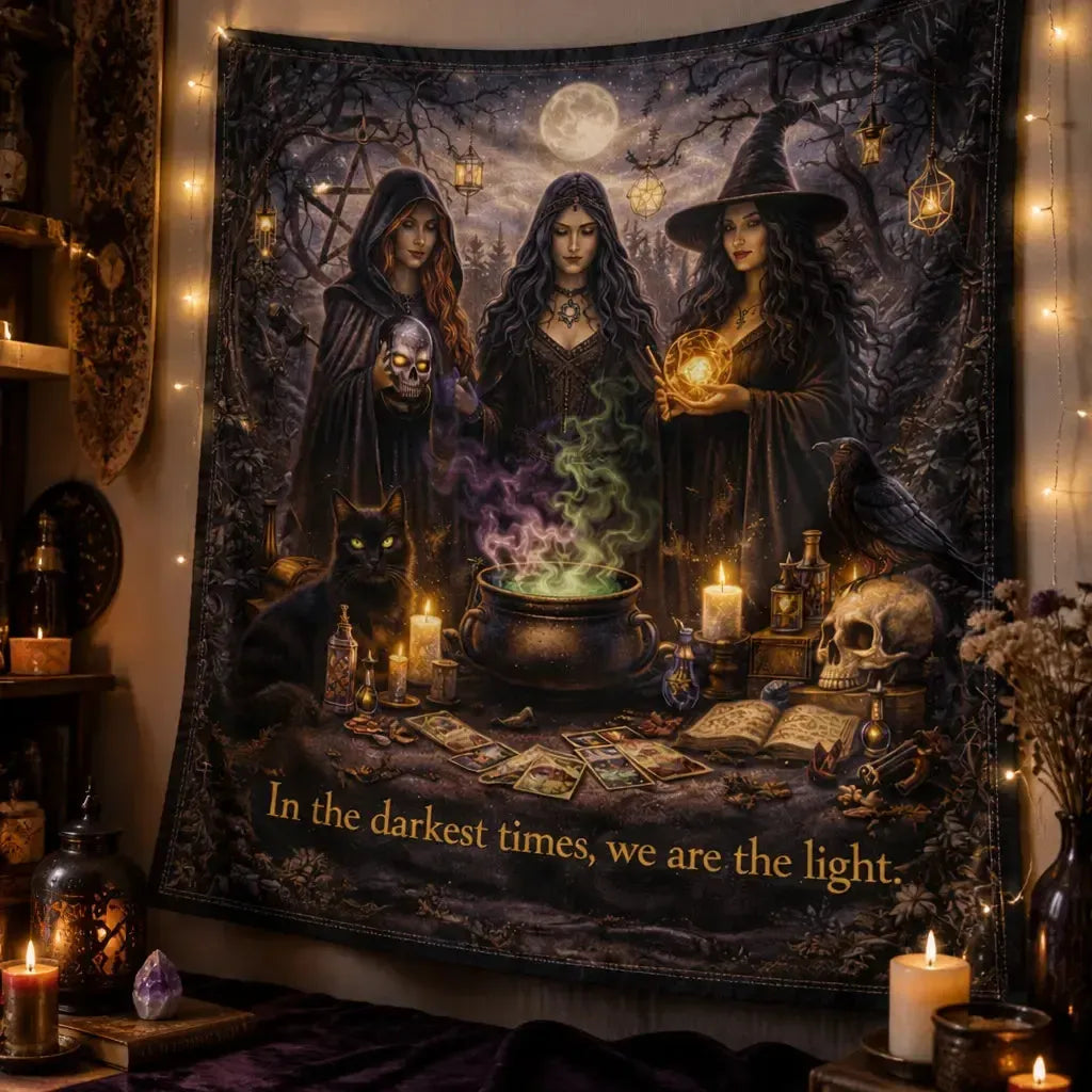 Forest Witches Gothic Tapestry for Halloween - Occult Witch Wall Hanging_mockup_3.webp