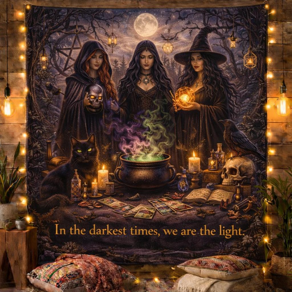 Forest Witches Gothic Tapestry for Halloween - Occult Witch Wall Hanging-MoonChildWorld