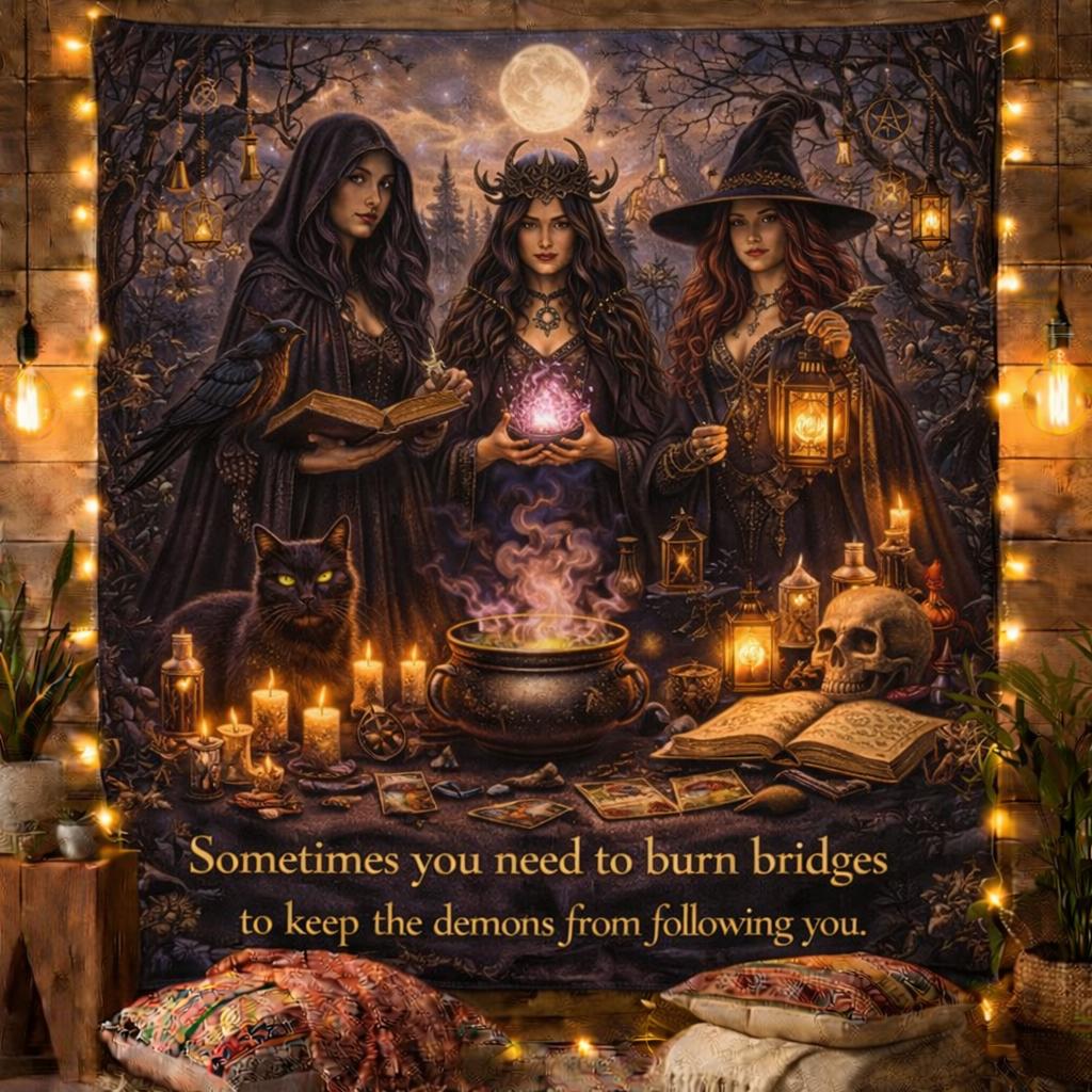 Forest Witches Gothic Tapestry for Halloween Occult Witch Wall Hanging-MoonChildWorld