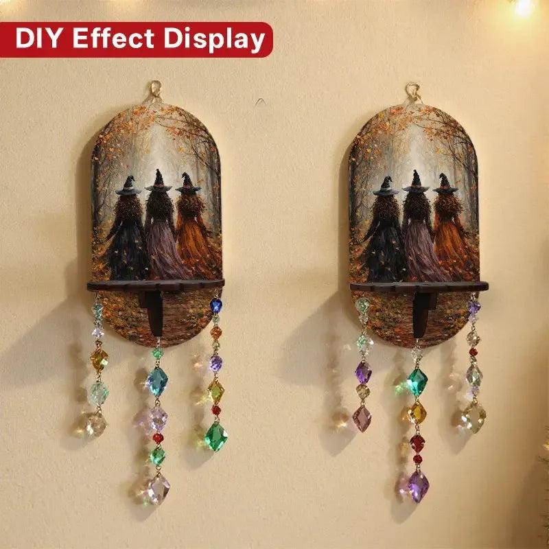 Forest Witches Wall Shelf for Crystals & Candles – Wooden Halloween Floating Shelf Witchy Altar Decor-MoonChildWorld