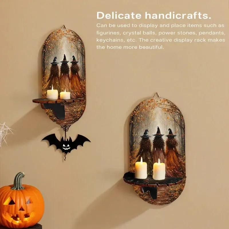 Forest Witches Wall Shelf for Crystals & Candles – Wooden Halloween Floating Shelf Witchy Altar Decor-MoonChildWorld