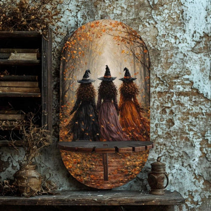 Forest Witches Wall Shelf for Crystals & Candles – Wooden Halloween Floating Shelf Witchy Altar Decor-MoonChildWorld