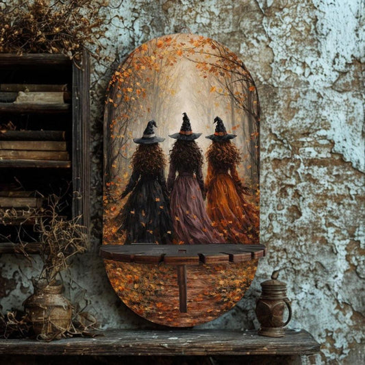 Forest Witches Wall Shelf for Crystals & Candles – Wooden Halloween Floating Shelf Witchy Altar Decor-MoonChildWorld