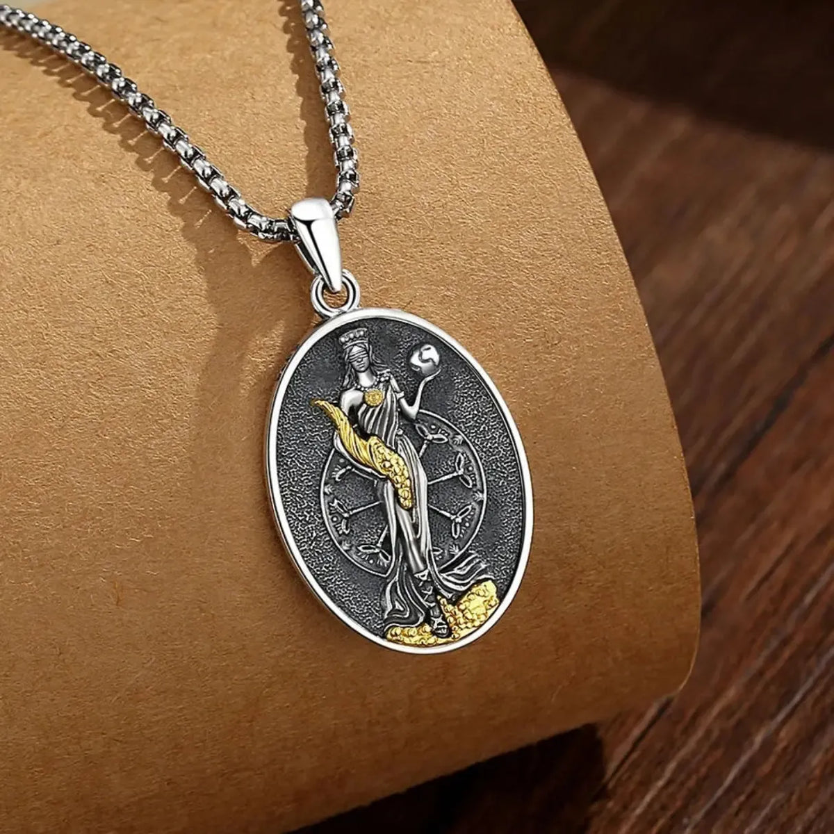 Fortuna Goddess Necklace, 925 Silver Roman Coin Pendant, product view 3 of 8
