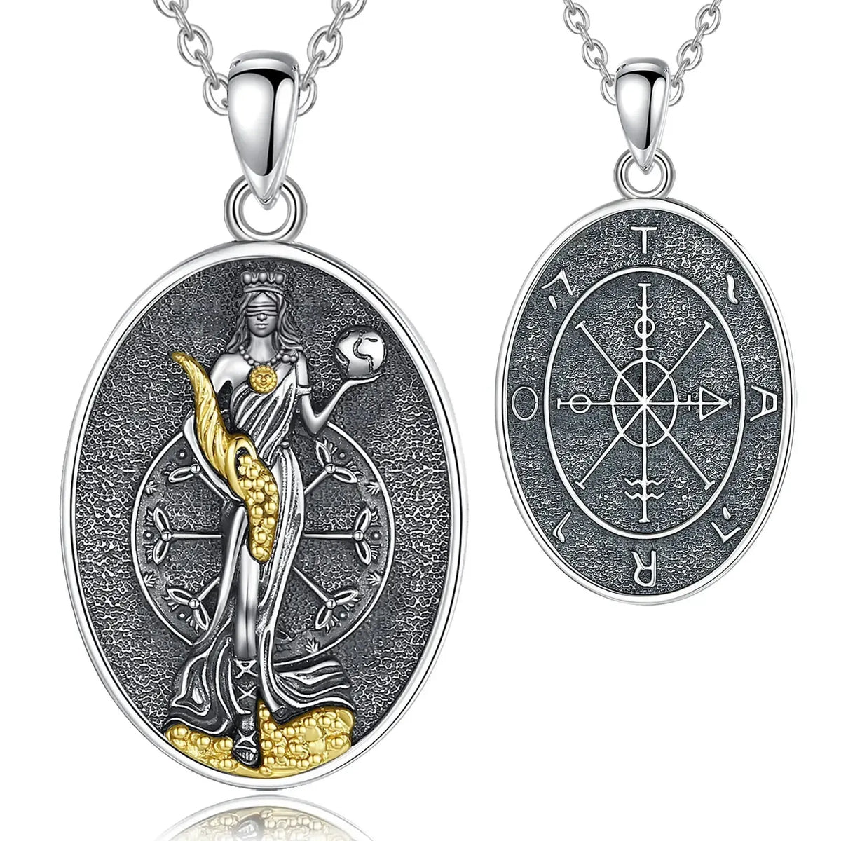 Fortuna Goddess Necklace, 925 Silver Roman Coin Pendant, product view 6 of 8