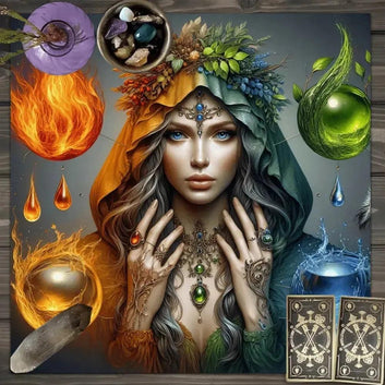 Four Elements Pagan Altar Cloth Witchy Tarot Tablecloth for Divination Wicca Decor-MoonChildWorld